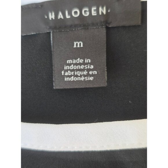 Halogen Tipped Slvless Top Keyhole Round Neckline Sz M/L White Trim on Black NWT - Picture 5 of 11